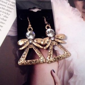 Angel Goldtone Rhinestone Drop Earrings NWT